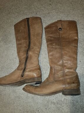 Frye Tan Brown Melissa  Leather Mid-Calf Zip Riding Boots